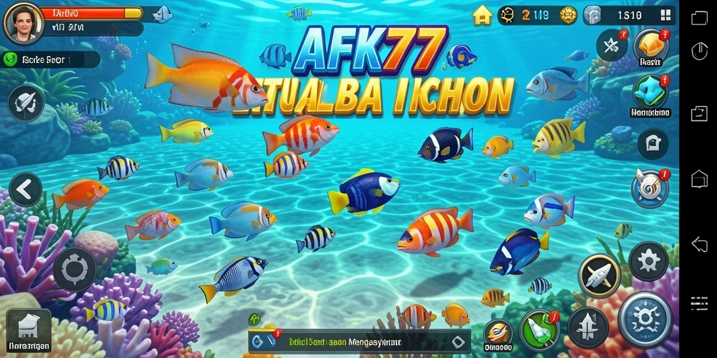 Screenshot gameplay AFK77 yang menampilkan aksi seru menembak ikan.