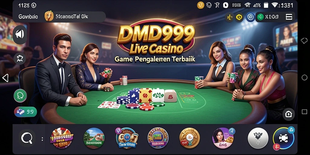 Screenshot DMD999 menampilkan dealer langsung dan suasana permainan yang menegangkan.