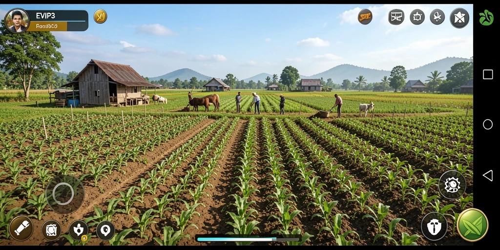 Tampilan menarik dari gameplay EVIP3 dengan ladang hijau subur.