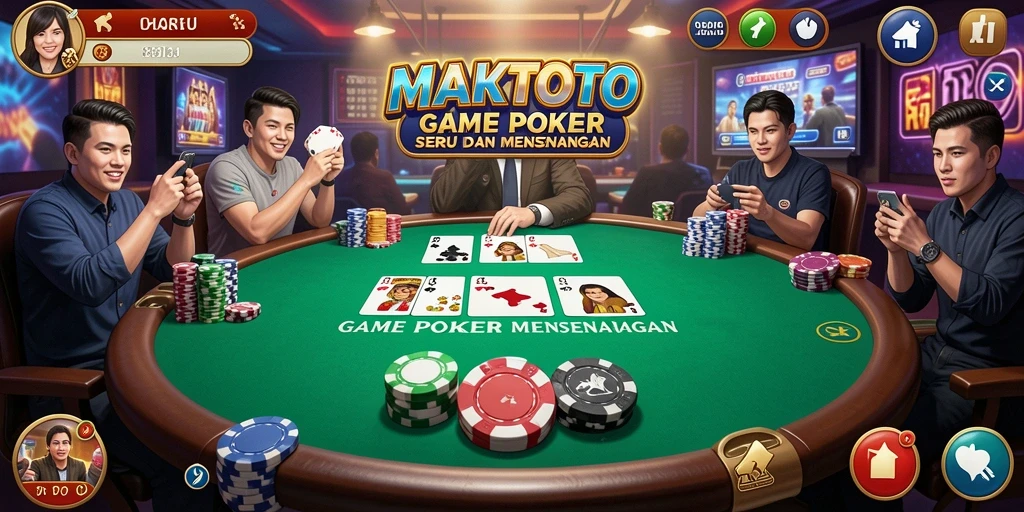 Screenshot gameplay Poker di MAKTOTO dengan tampilan meja yang menarik.